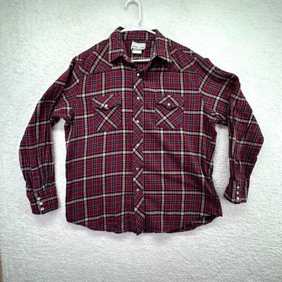 Wrangler Shirt Mens Extra Large Wrancher Flannel Plaid Pearl Snap Western Cowboy - Picture 1 of 8